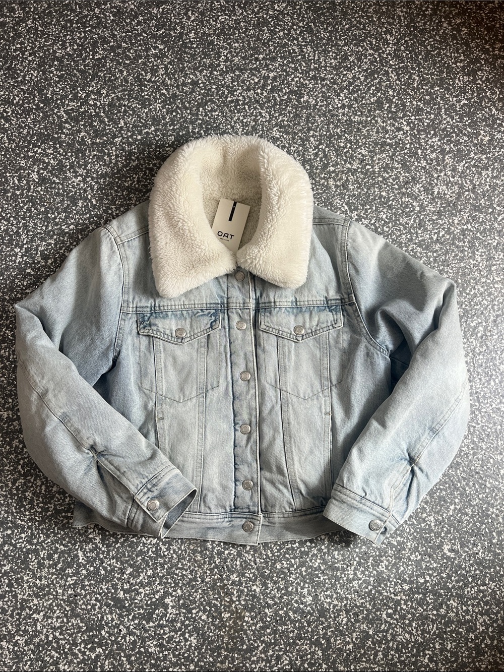 Oat New York Light Wash Denim Jacket with Cream Sherpa Collar